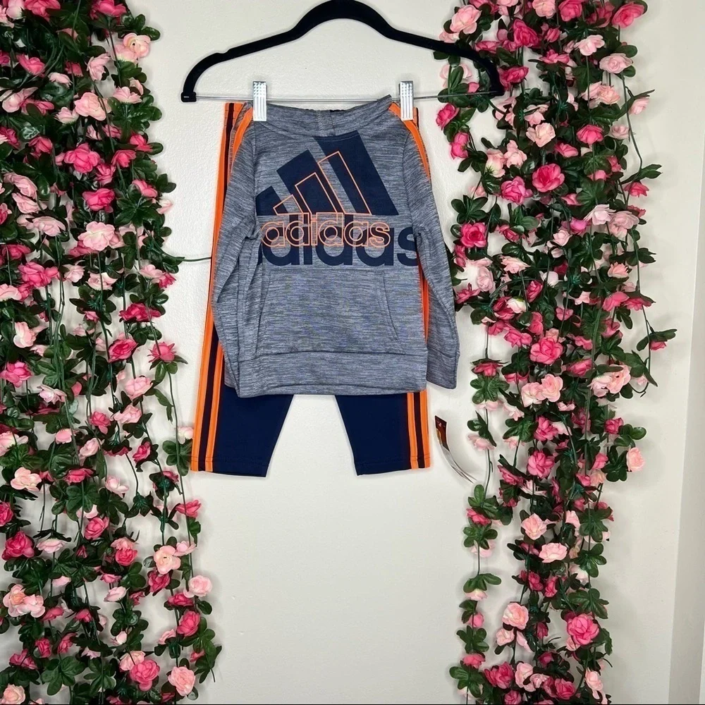 Adidas Gray Blue Boys 2 Piece Sweatpants Set NWT Casual Lounge Walking 2T
